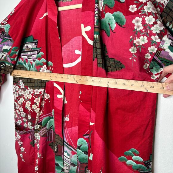 Made In Japan Red Floral Pagoda Multicolor Japanese Kimono and Matching Belt OS - Picture 14 of 15